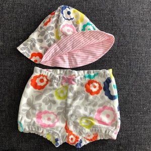 Baby Boden Floral Toweling Shorts + Matching hat